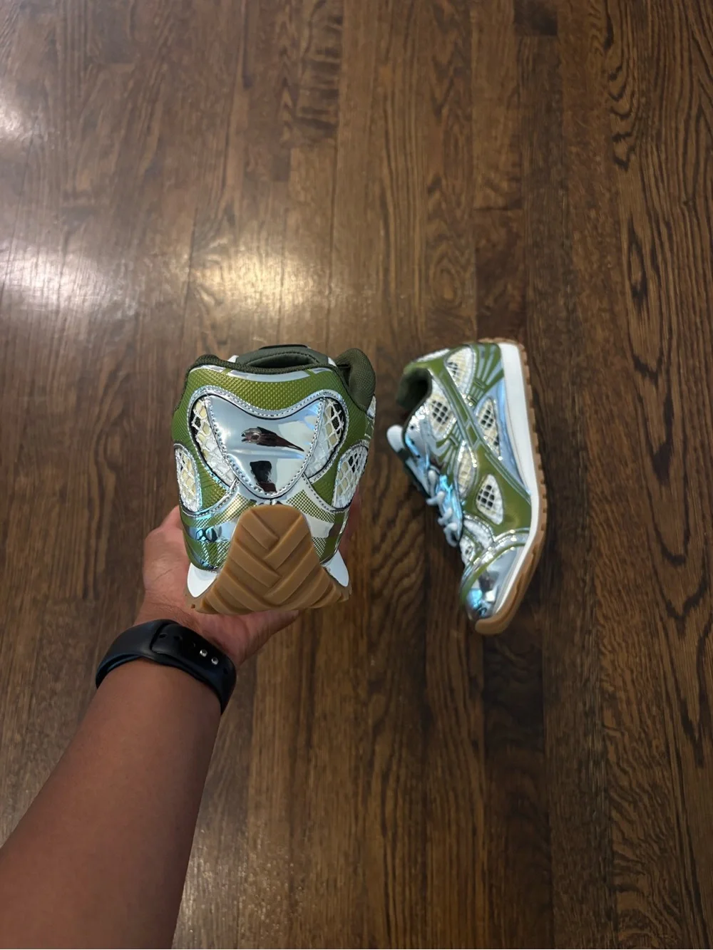 Bottega Veneta Olive Green and White Athletic Sneakers - Picture 4 of 5